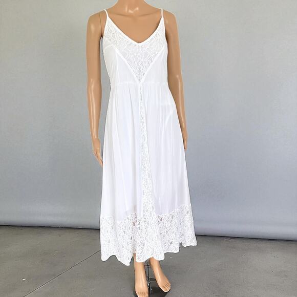 Abercrombie & Fitch White Y2K Lace Midi Dress Boho Coastal Cottagecore Prairie - Picture 2 of 11